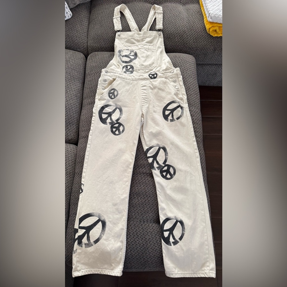 We the Free People Peace Sign Ziggy Harmony Overalls in White Medium Retail $128 - Picture 4 of 16